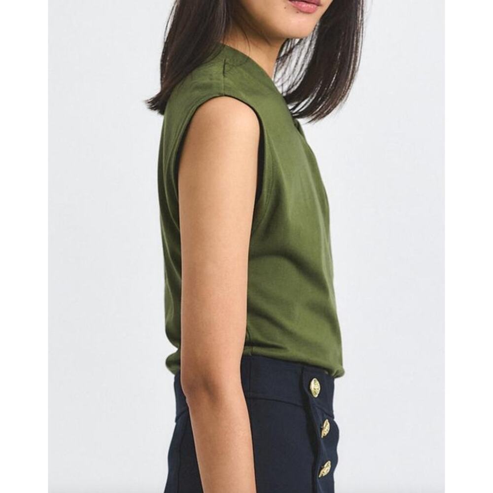 Derek Lam 10 Crosby Nia Asymmetric Embellished Twist Tee in Fatigue XS - Picture 2 of 3